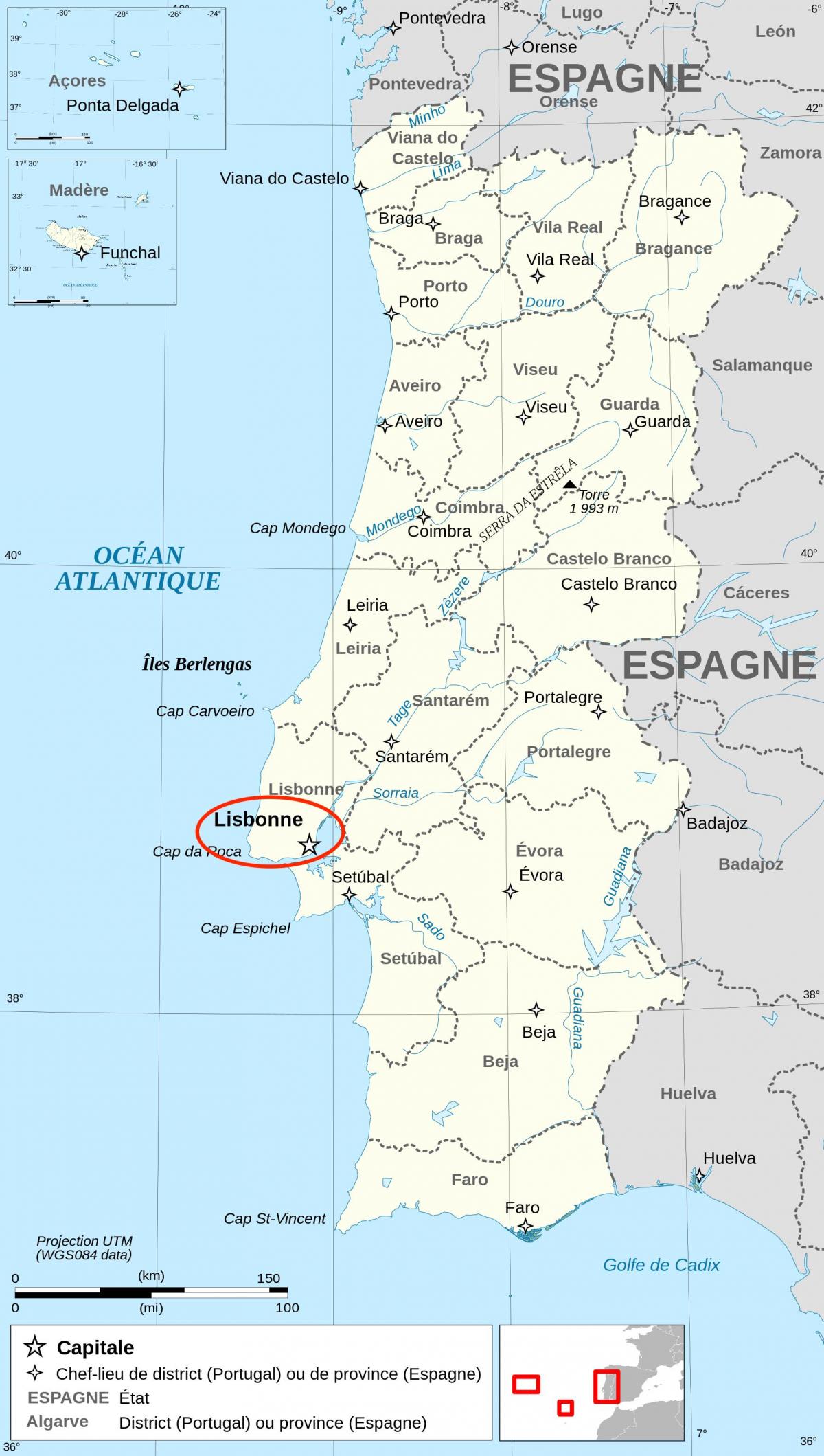 ポルトガルの地図上のリスボン