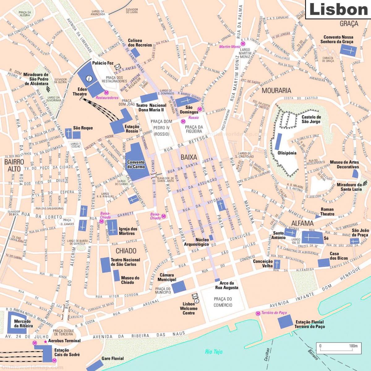 リスボン市中心部の地図