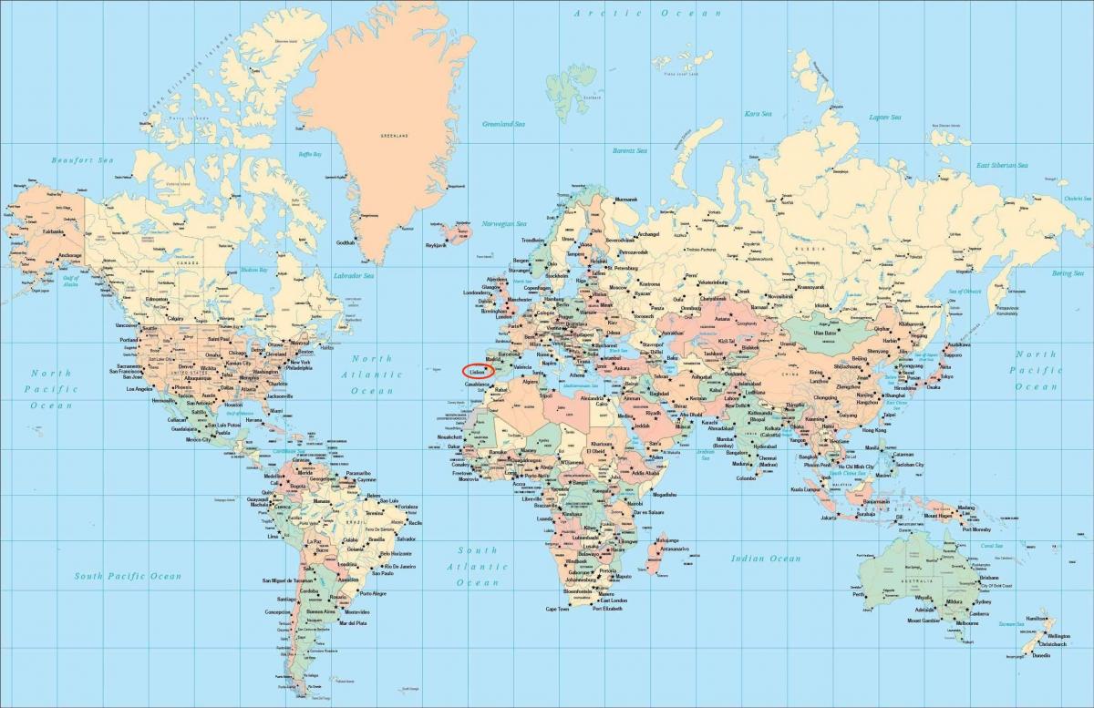 世界地図上のリスボンの場所