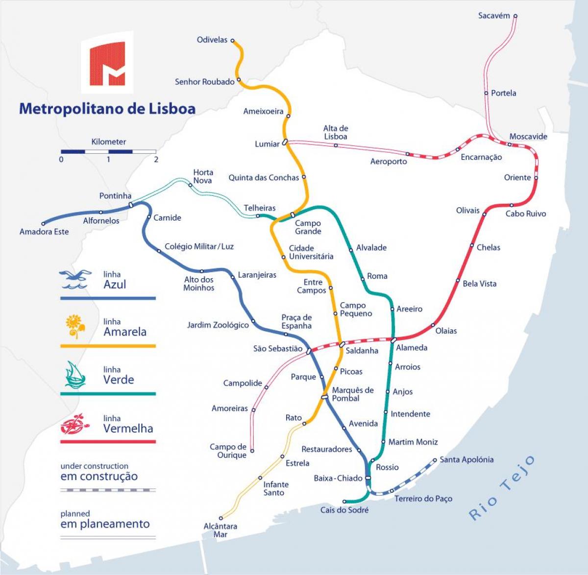 リスボンの地下鉄駅の地図