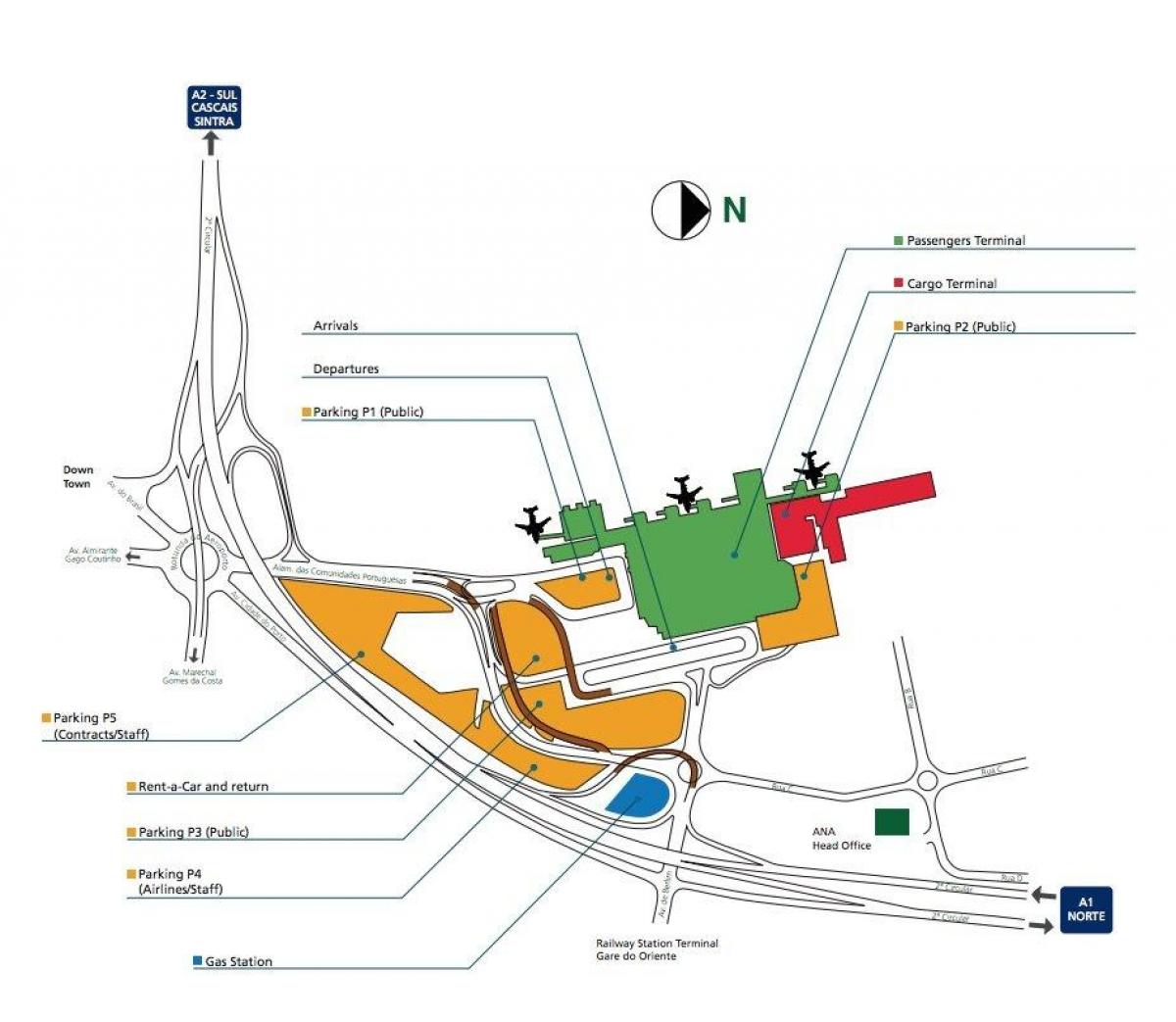 リスボン空港ターミナルマップ