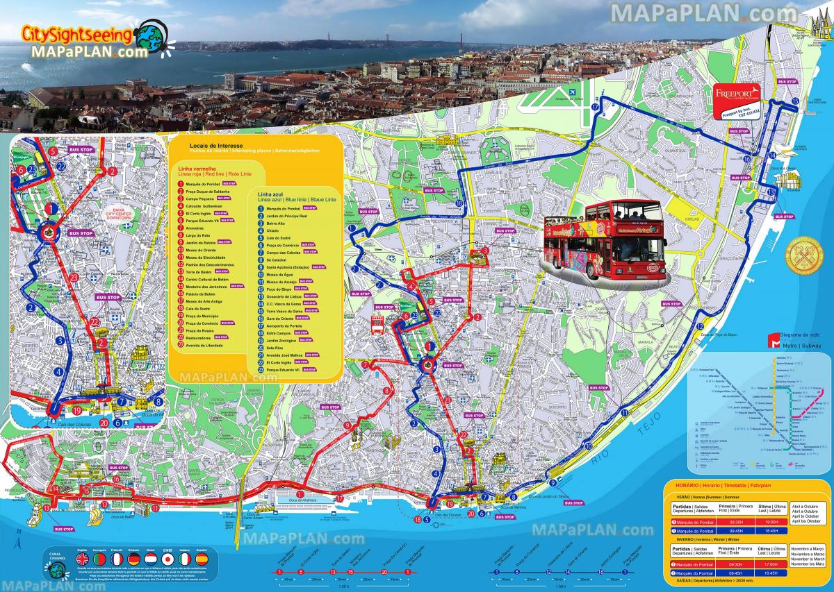 リスボン ホップオンホップオフバスツアーの地図