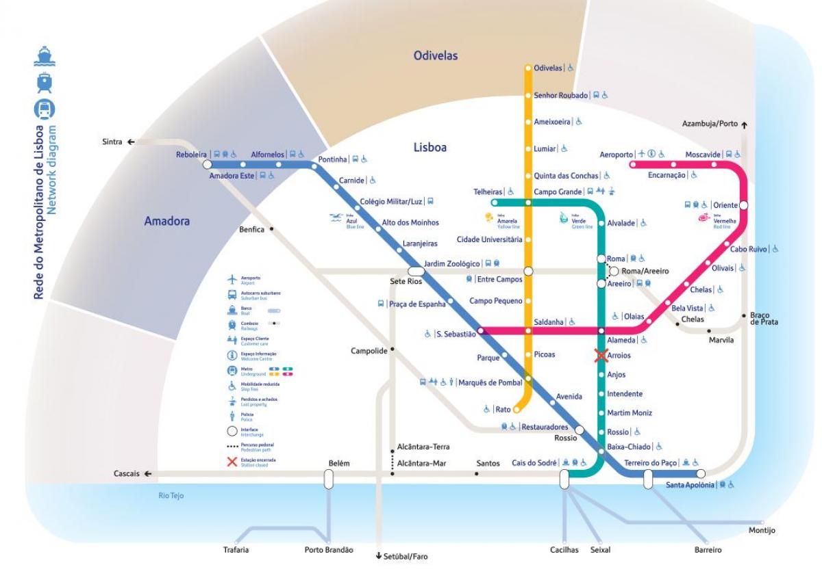 リスボンの地下鉄駅の地図